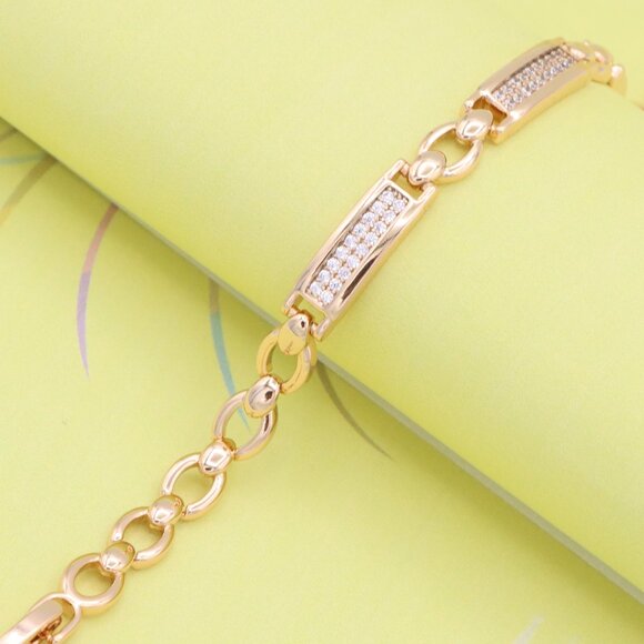 "Elegant Rose Gold Bracelet with Dazzling Rectangle CZ Panels, XPBL0952 - Picture 1 of 13